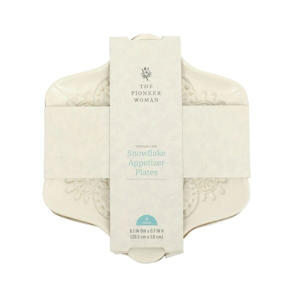 Pioneer Woman Vintage Lace Snowflake 4-Pk Stoneware Plates White 8.5-in Gift NEW - Picture 8 of 9